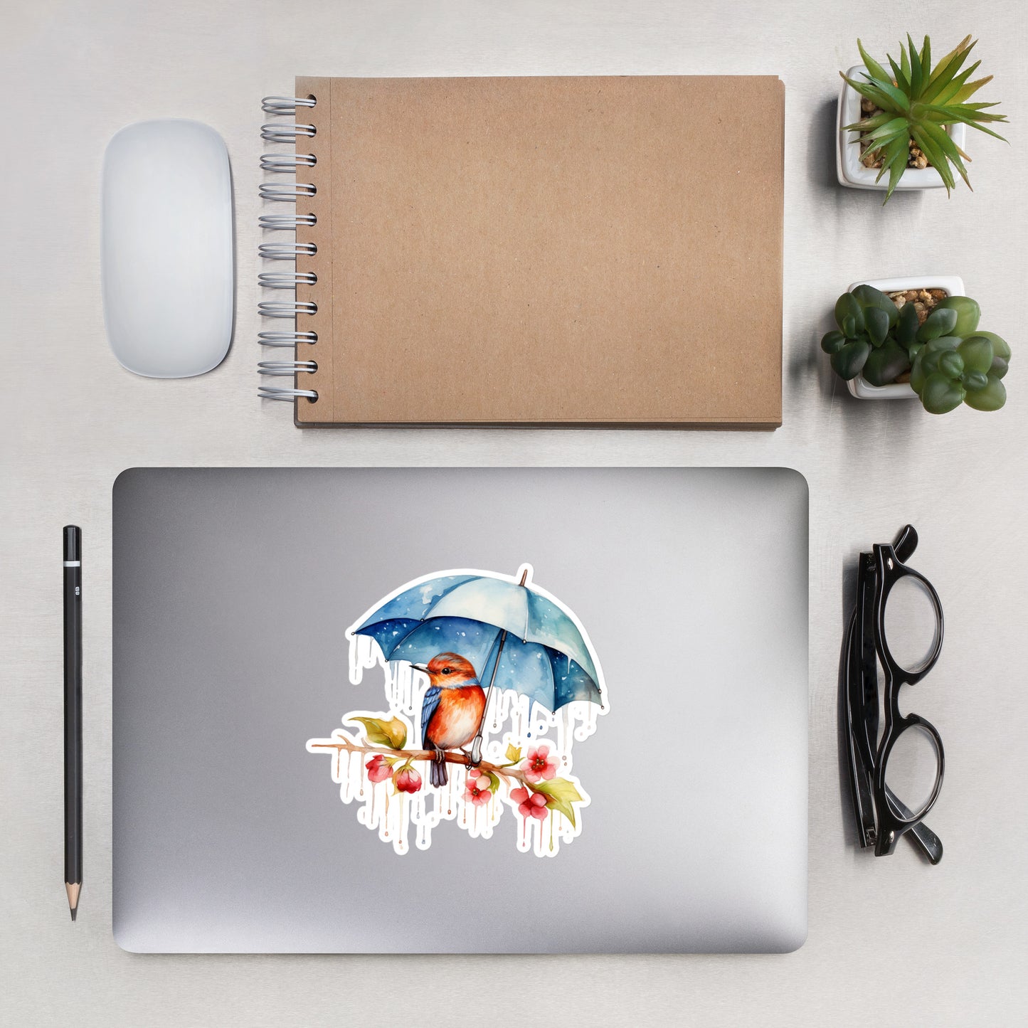 bird in the rain sticker