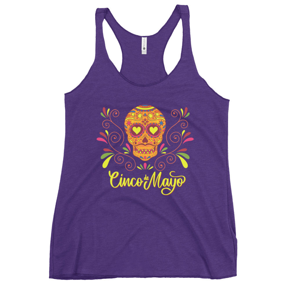Cinco De Mayo Floral Sugar Skull Ladies Tank Top