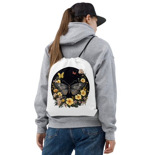Butterfly & Flowers Drawstring Bag