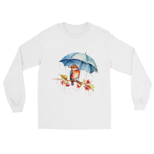 bird with umbrella long sleeve shirt