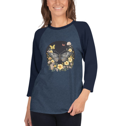 Butterflies & Flowers Ladies Raglan tee