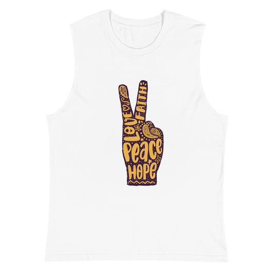 Love, Hope, Faith, Peace Sign Muscle Shirt