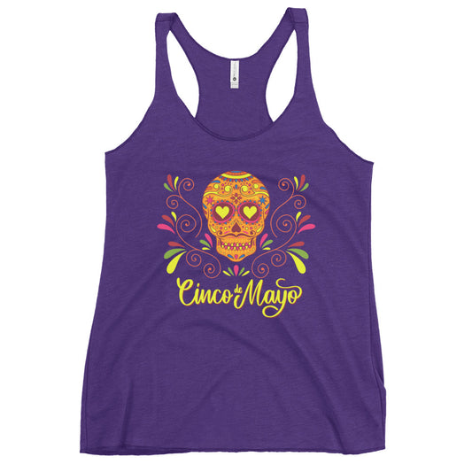Cinco De Mayo Floral Sugar Skull Ladies Tank Top