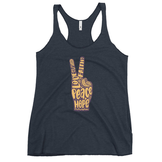Hand Peace Sign Ladies Racerback Tank Top